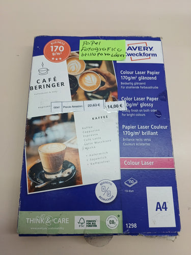 Papel fotográfico 150 hojas brillo para láser 170 gr